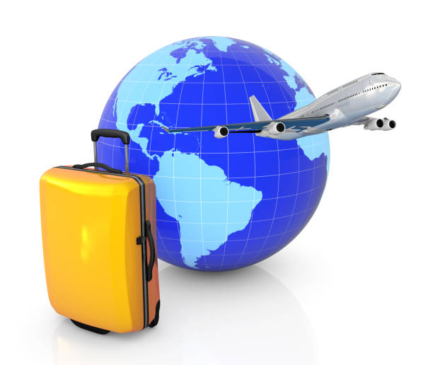 istock Travel concept, Globe, suitcases and plane 1318824272
