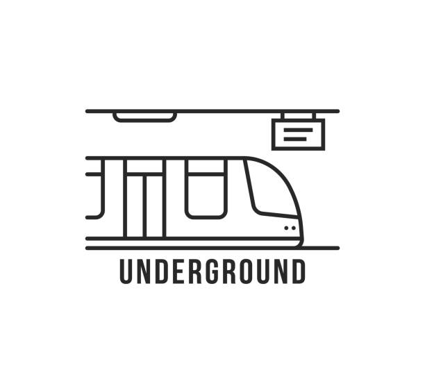 black thin line underground train icon black thin line underground train icon. concept of type of under ground transport or infrastructure. flat lineart style trend modern monoline graphic art design isolated on white background maglev train stock illustrations