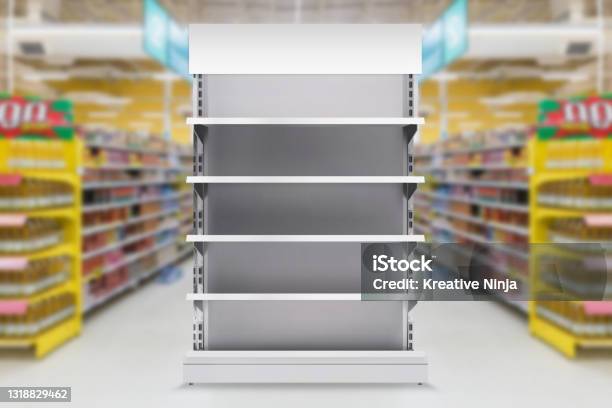 Supermarket Product Display Gondola 3d Illustration Stock Photo - Download Image Now