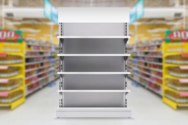 supermarket product display gondola 3d ilustracja - shelf zdjęcia i obrazy z banku zdjęć