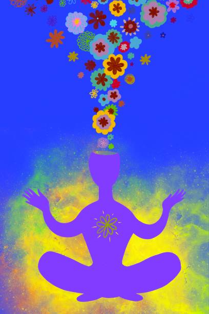 istock Graphic illustration yogi in meditation lotus position 1318832464