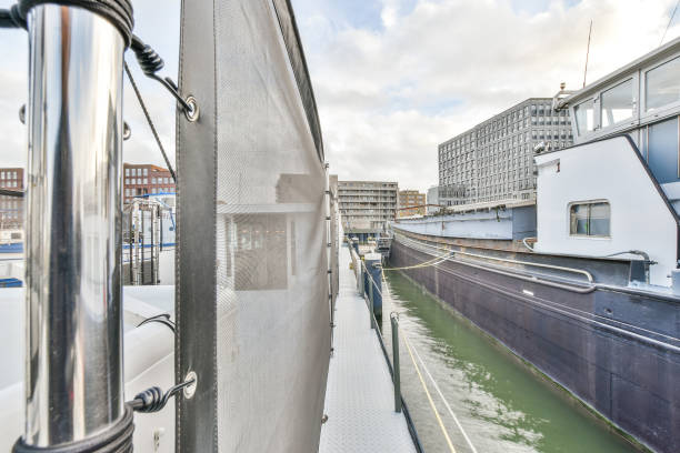 istock Deck of industrial vessel on river 1318834556
