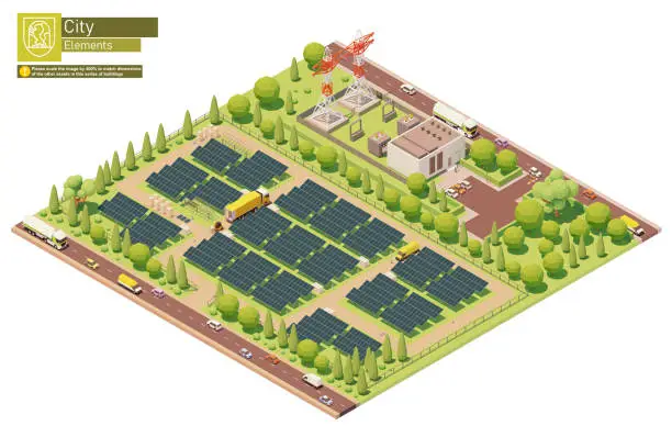 Vector illustration of Vector isometric photovoltaic solar energy plant