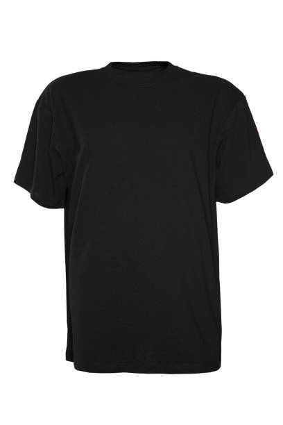 istock oversized black T-shirt on white isolated background with place for text. Mockup template for adding your content. 1318835971