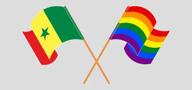 Vector illustration of Crossed and waving flags of Senegal and LGBTQ