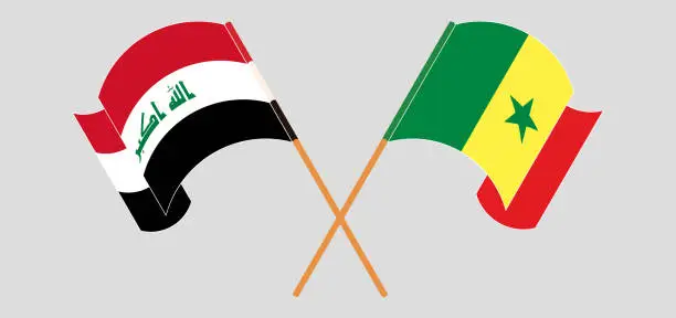 Vector illustration of Crossed and waving flags of Iraq and Senegal