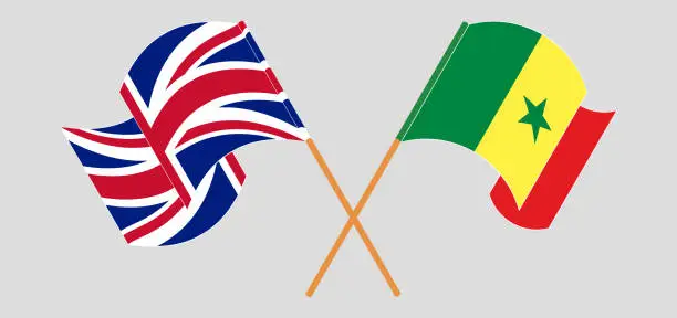 Vector illustration of Crossed and waving flags of the UK and Senegal