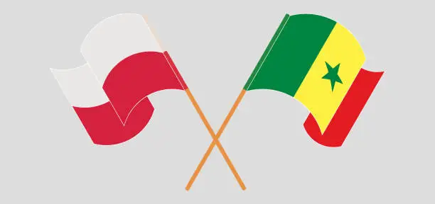 Vector illustration of Crossed and waving flags of Poland and Senegal