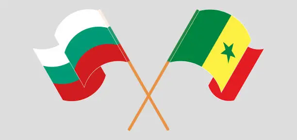 Vector illustration of Crossed and waving flags of Bulgaria and Senegal