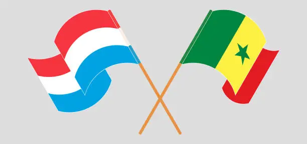 Vector illustration of Crossed and waving flags of Luxembourg and Senegal