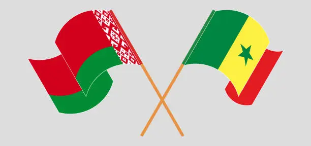 Vector illustration of Crossed and waving flags of Belarus and Senegal