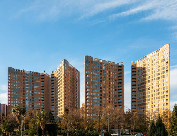 Buildings of straight lines and triangular shape in Valencia, Spain