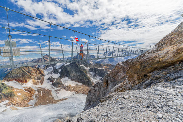 istock Woman on Titlis suspension bridge 1318838205