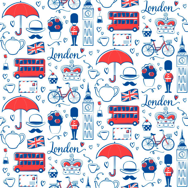 Seamless pattern with London symbols Simple clear seamless pattern with London symbols on a white background. derby city stock illustrations