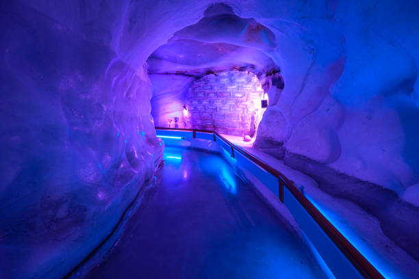 glacier cave of Titlis in Switzerland Titlis, Engelberg, Switzerland - Aug 27, 2020: glacier cave of Titlis mountain cable-car station. Located in cantons of Obwalden and Bern. engelberg photos stock pictures, royalty-free photos & images