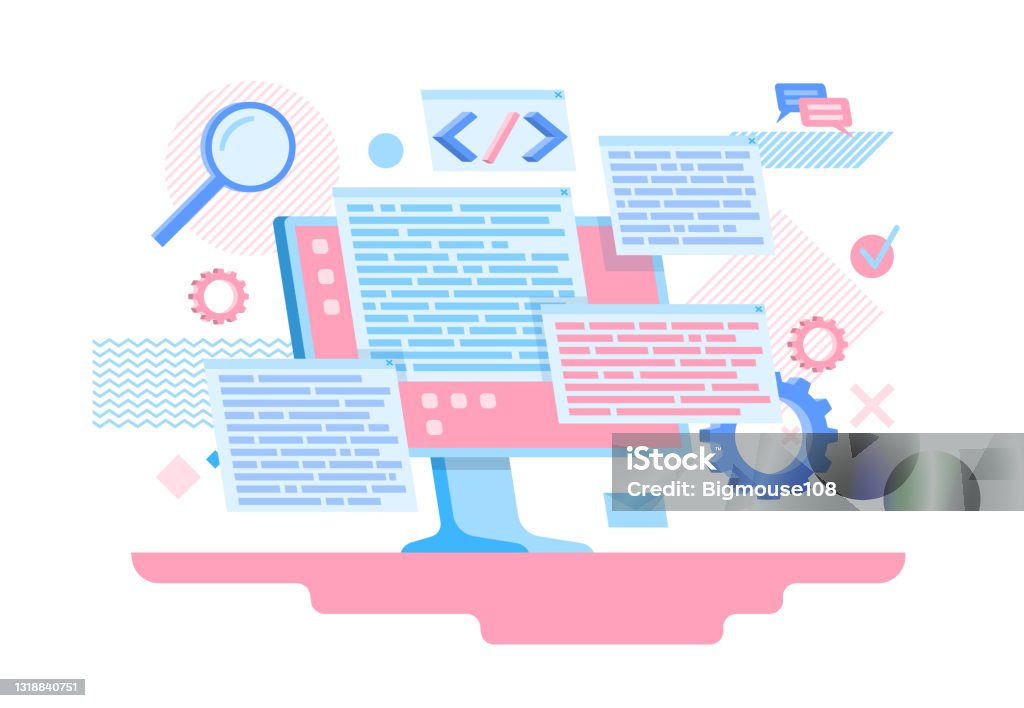 Program Design Cartoon Cartoon Color Programming Software Concept Flat Design Style Vector ...