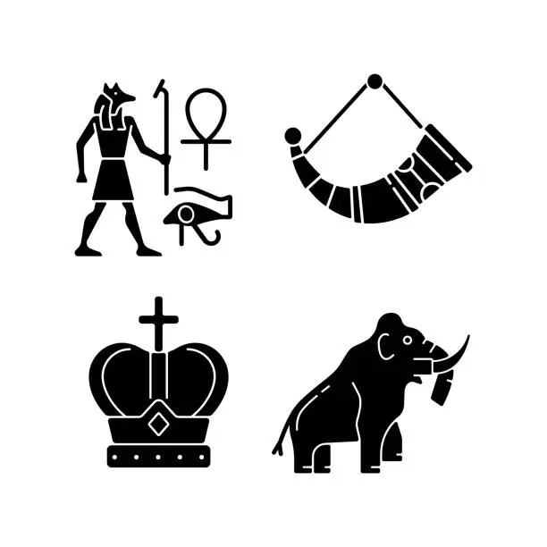 Vector illustration of Ancestors heritage black glyph icons set on white space