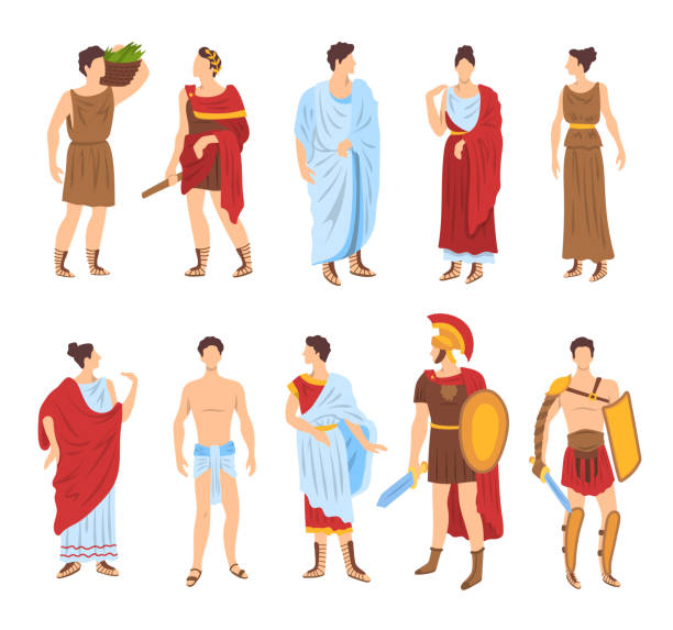 stockillustraties, clipart, cartoons en iconen met cartoon kleur karakters oude rome mensen set concept. vector - toga