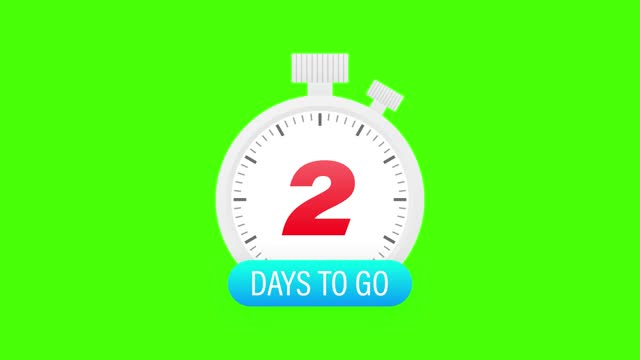 Two days to go timer icon on white background. Motion graphics.