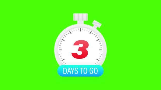 Three days to go timer icon on white background. Motion graphics.
