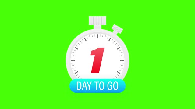 One days to go timer icon on white background. Motion graphics.