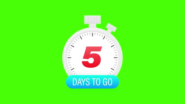 Five days to go timer icon on white background. Motion graphics.