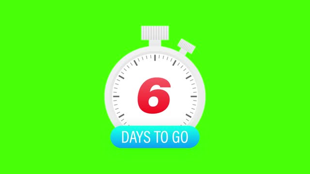Six days to go timer icon on white background. Motion graphics.