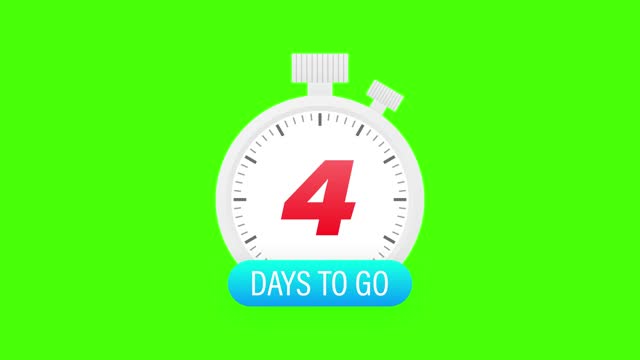 Four days to go timer icon on white background. Motion graphics.