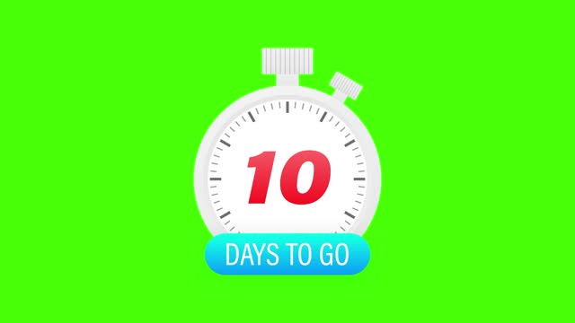 Ten days to go timer icon on white background. Motion graphics.