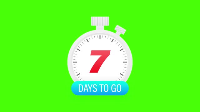 Seven days to go timer icon on white background. Motion graphics.