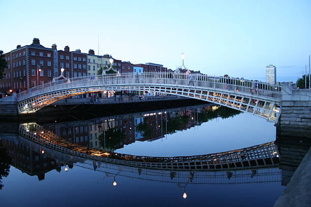 istock The Hapenny Bridge and its reflection in the water 131885024