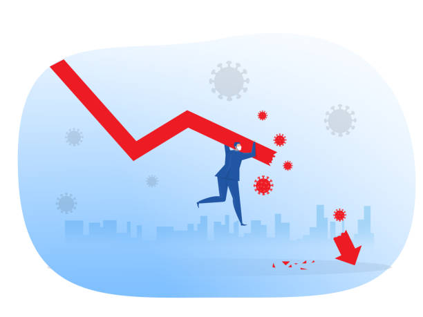 istock Businessman losing his balance sliding down on the falling graph after covid-19 or coronavirus vector illustration 1318851314