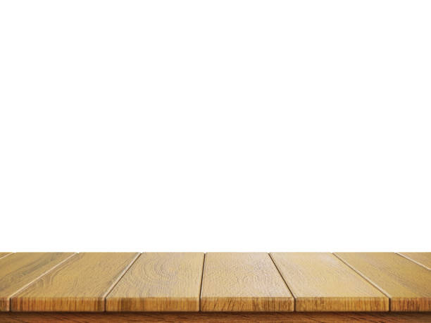 istock Wooden tabletop with copy space isolated on white background 3d rendering 1318854823
