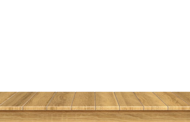 istock Wooden tabletop with copy space isolated on white background 3d rendering 1318855022
