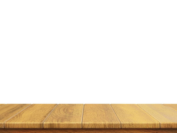istock Wooden tabletop with copy space isolated on white background 3d rendering 1318855038