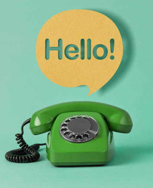 istock Vintage telephone with Hello speech bubble 1318857146