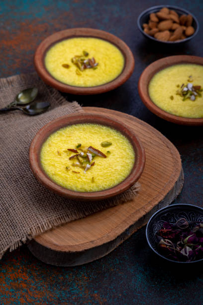 istock mango-flavored Phirni served in earthen plate 1318860644