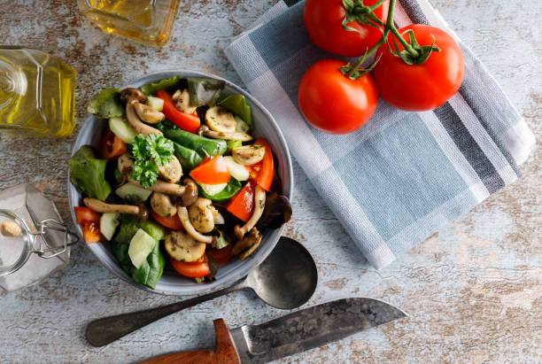 istock mushroom salad in a bowl. 1318871560