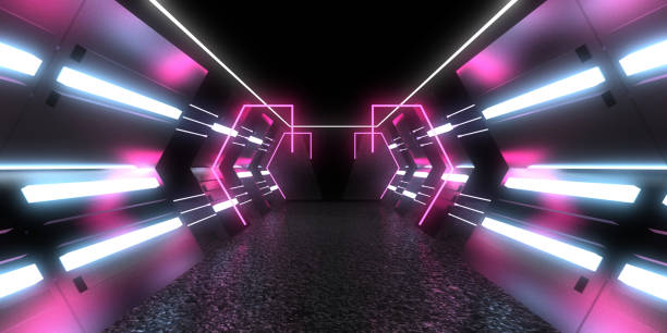 istock 3D abstract background with neon lights. neon tunnel .space construction . 3d illustration 1318871667