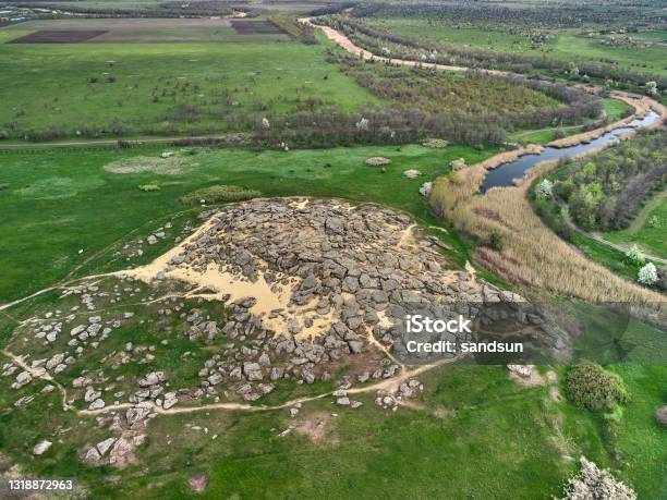 Aerial Top View Of Big Stones Named Kamyana Mohyla Melitopol Ukraine Stock Photo - Download Image Now