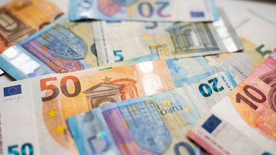 Group of Euro banknotes, perfect for backgrounds.