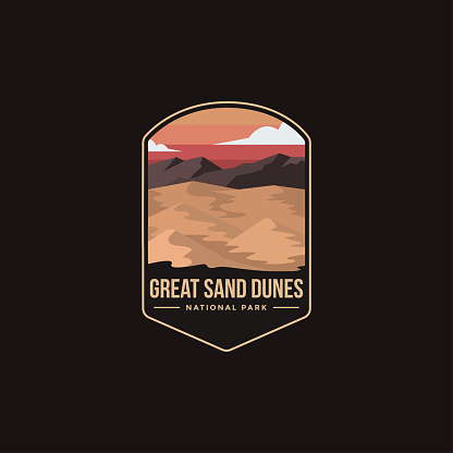 Emblem patch vector illustration of Great Sand Dunes National Park on dark background
