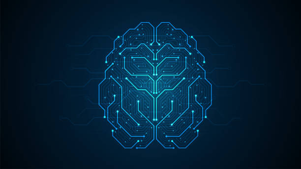 ilustrações de stock, clip art, desenhos animados e ícones de abstract brain form electronic circuits lines pattern. point connecting network on blue background - cérebro