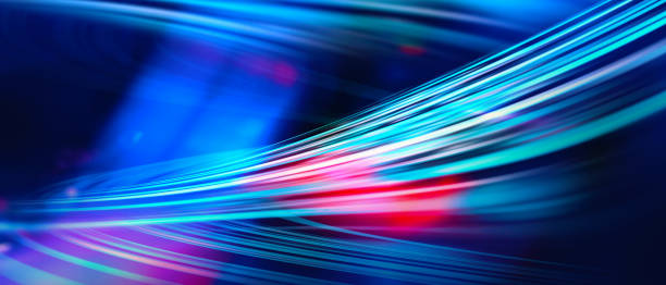 istock Blue fantastic camera movement. Abstract graphical motion blur background. Horizontal lines and strips 3D illustration 1318880924