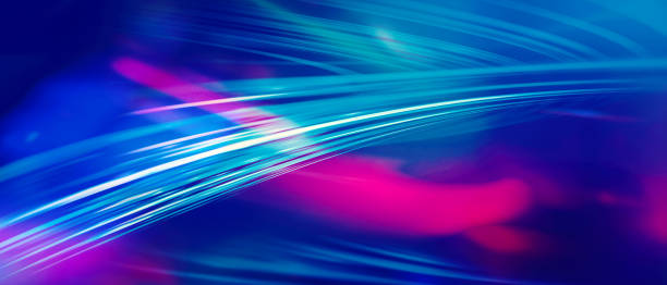 istock Blue fantastic camera movement. Abstract graphical motion blur background. Horizontal lines and strips 3D illustration 1318880978