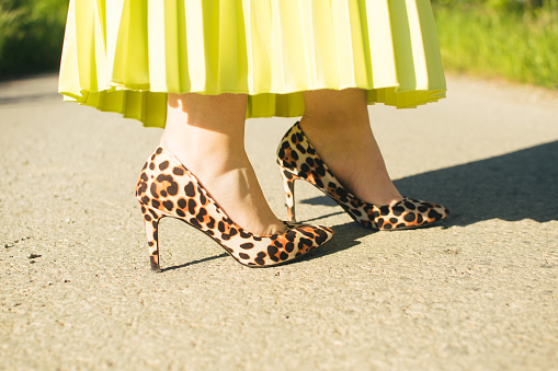 Women's elegant classic high-heeled shoes in leopard print