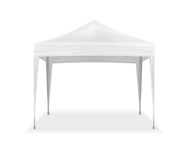 istock Pop-up canopy tent, realistic vector mock-up. Exhibition outdoor show pavilion, mockup. White event marquee, template for design 1318882111