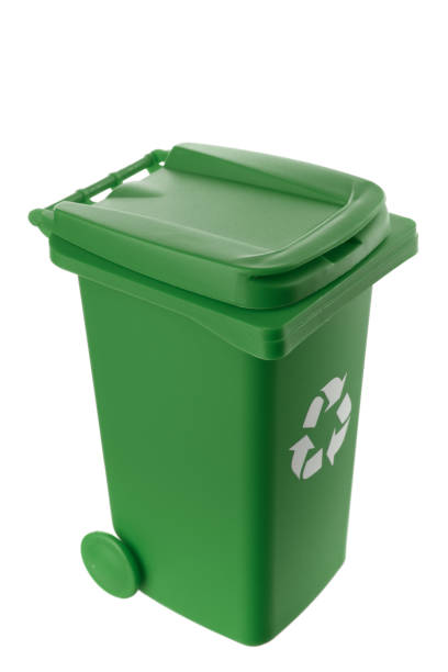 istock Plastic green trash can isolated on white background 1318886141