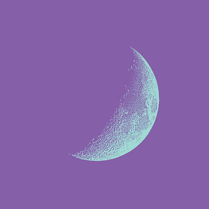 Stipple illustration of a waxing crescent moon