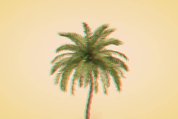 istock Palm Tree Glitch Effect, Minimal Summer Travel Holiday Tropical Background 1318887436